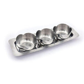 High Grade Stainless Steel Tacos 3 Pcs Bowl Set With Tray | Server Like Any Foods, Snack, Sweet, Etc. - 8.5 Cm Each, 300ml Each Bowl + 30 Cm Tray